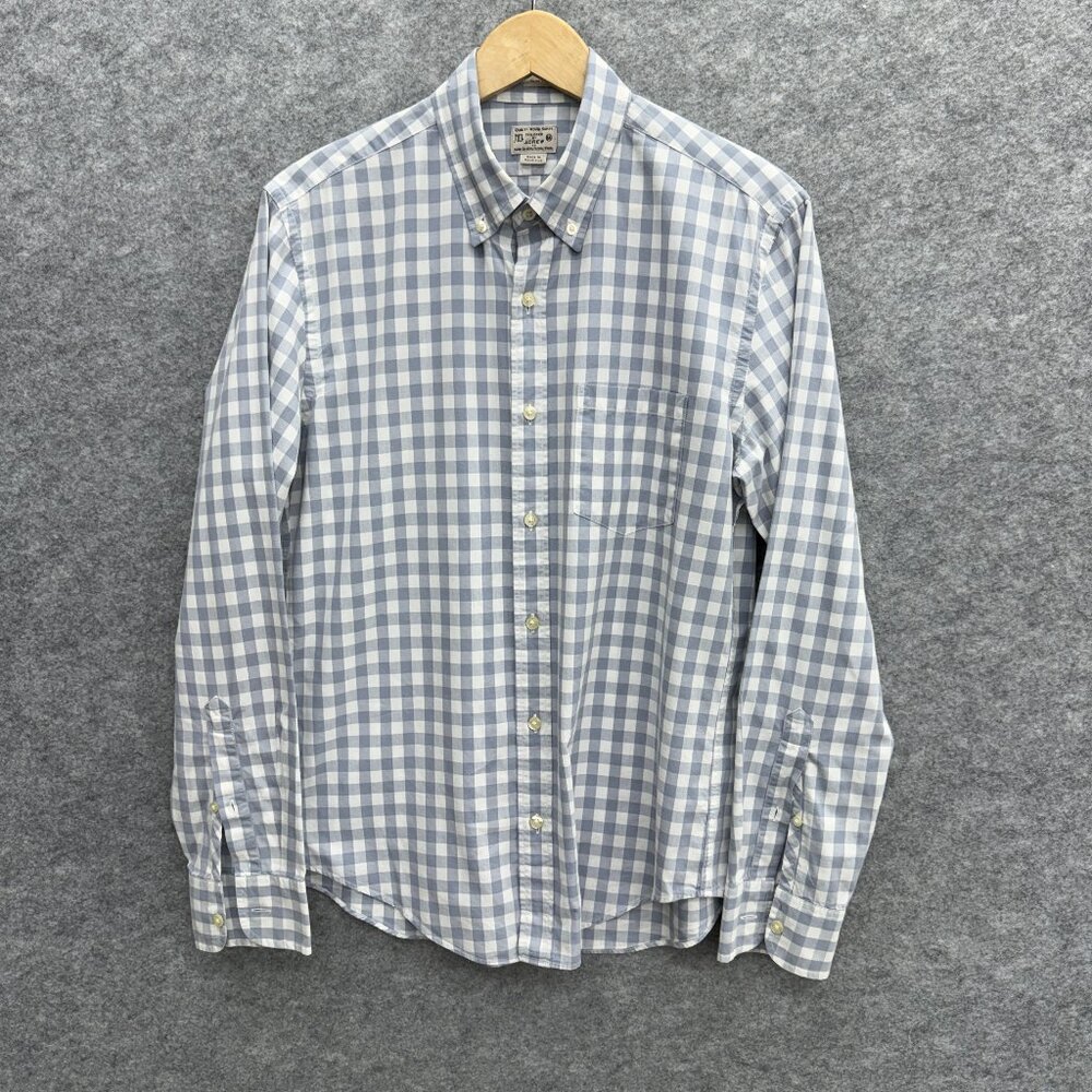 J.Crew Men's Button Down Preppy Shirt Old Money, 100% Cotton, White Gray Check M